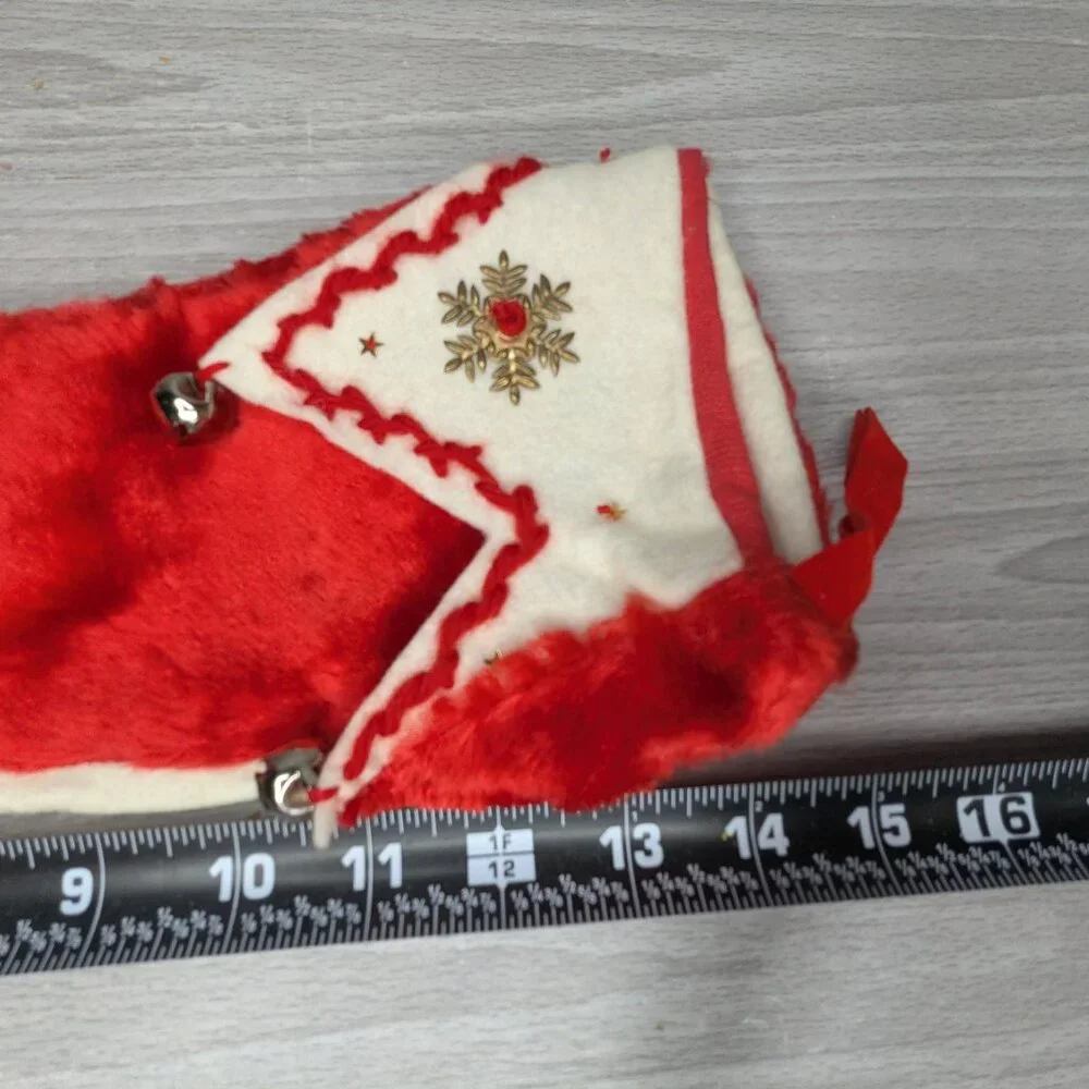 Vintage Felt Red & White Christmas Stockings with Bells 14